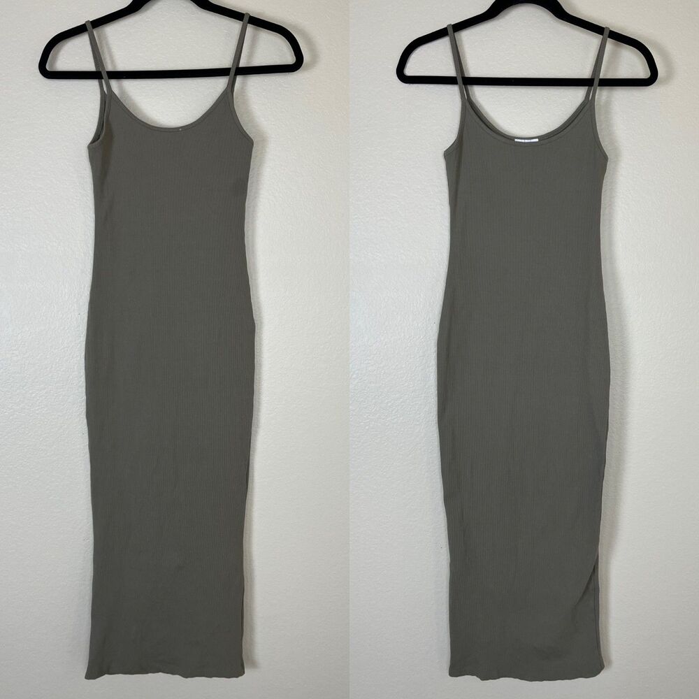 MESHKI Women Size XS Green Ribbed Cami Maxi Bodycon Dress Casual Minimal Travel - Picture 3 of 15
